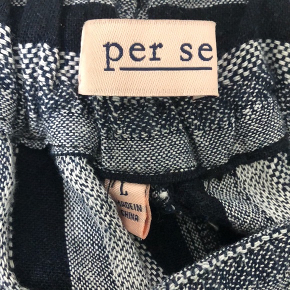 Per Se Women's Navy Ivory Vertical Striped Linen Pull on Capris Side Pockets - Picture 7 of 8